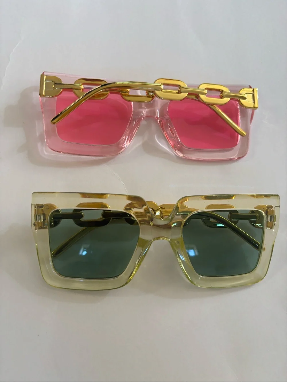 Pink and Yellow Chain-Link Square Sunglasses - Women Accessories Sunglasses